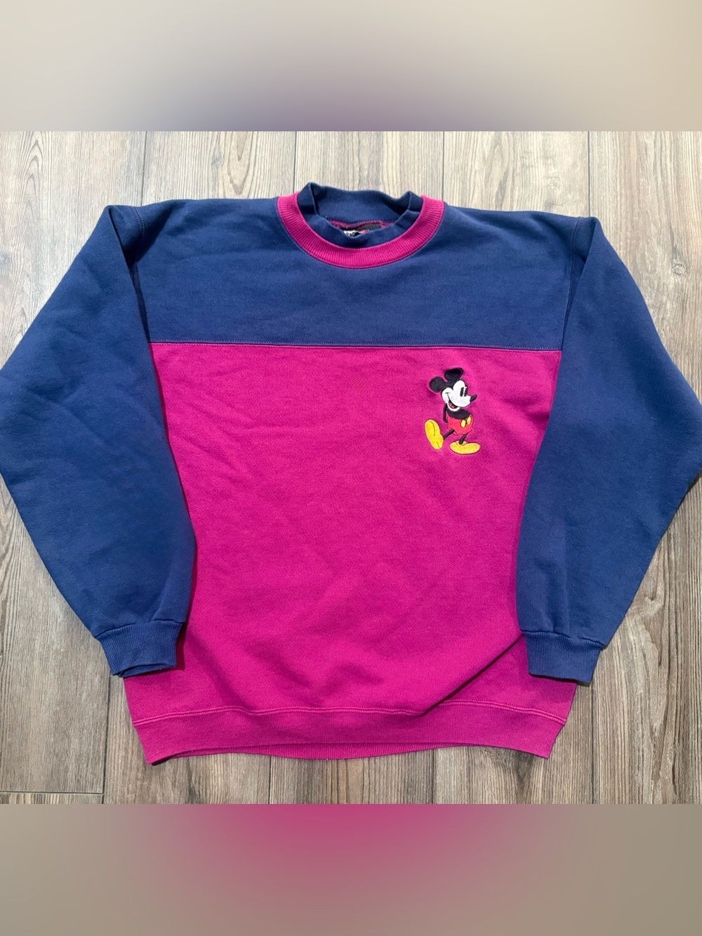 Vintage Mickey Mouse Color Block Sweatshirt Pink Blue Crewneck Rare 80s 90s